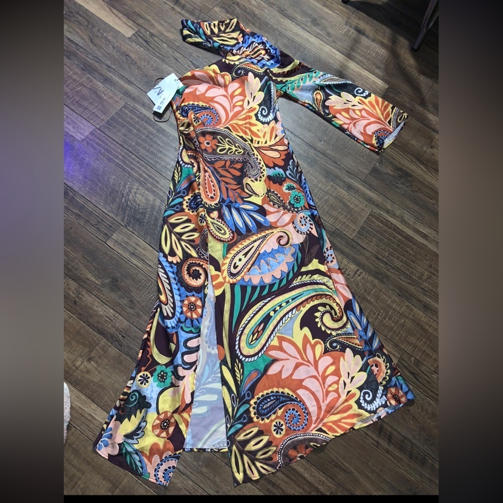 ZARA PAISLEY DRESS ASYMMETRIC HEM NWT boho summer FORMAL PARTY BLOGGER fav rare - Picture 5 of 10